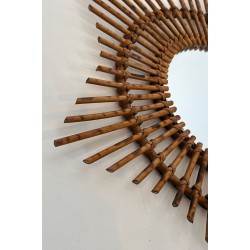 Star-Shaped Rattan Wall Mirror — French Work, Circa 1970
