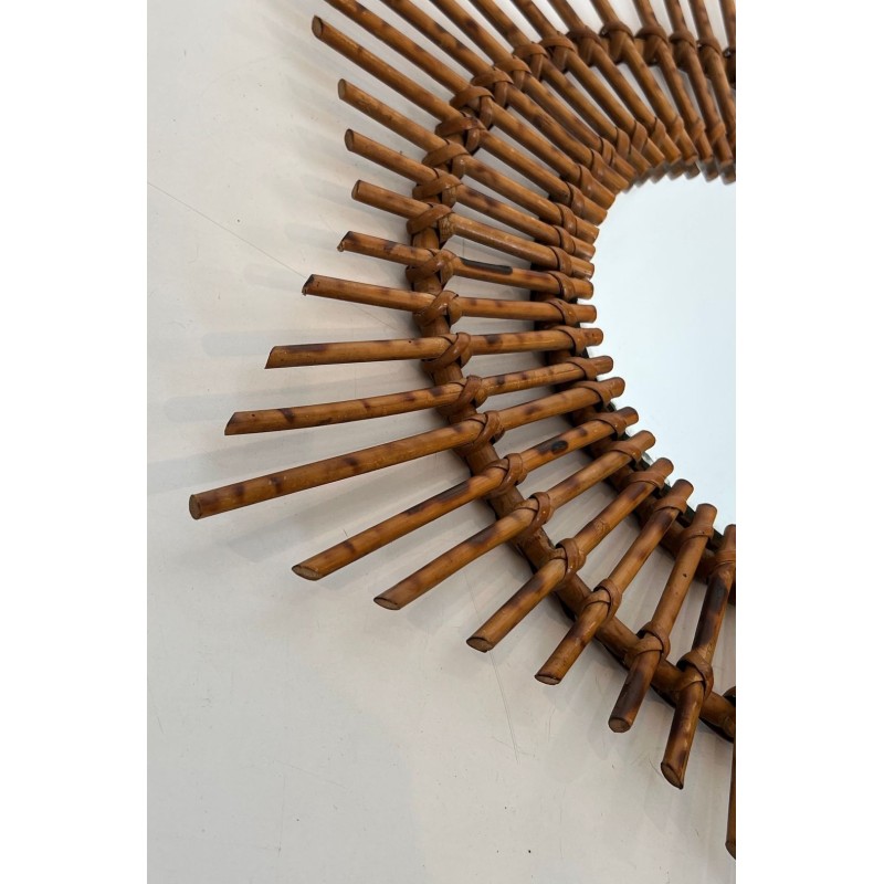 Star-Shaped Rattan Wall Mirror — French Work, Circa 1970