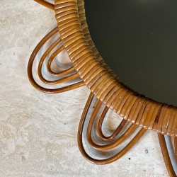 Miroir Mural en Rotin Bouclé en Forme de Fleur — Travail Français, Vers 1970