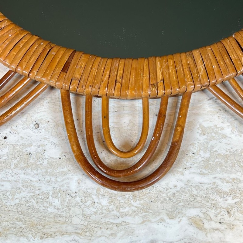 Flower-Shaped Looped Rattan Wall Mirror — French Work, Circa 1970