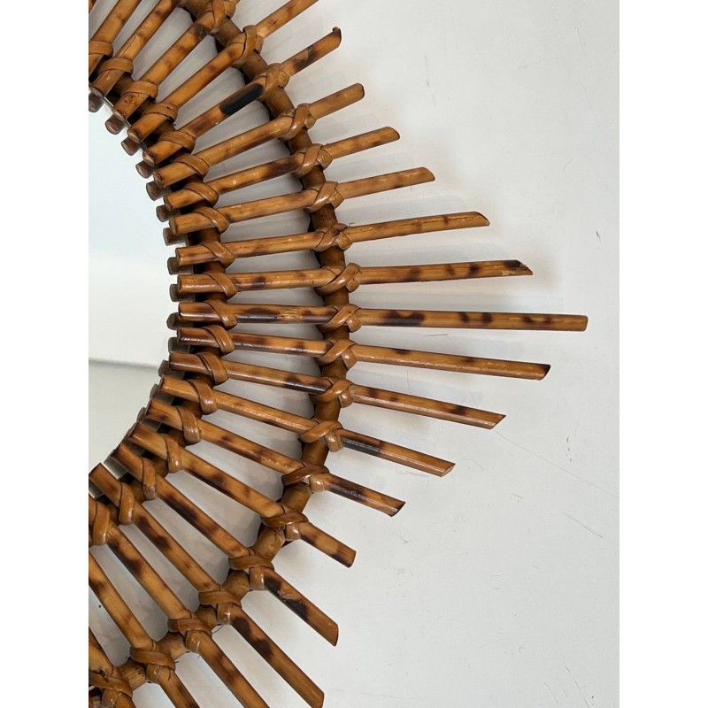 Star-Shaped Rattan Wall Mirror — French Work, Circa 1970