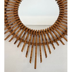 Star-Shaped Rattan Wall Mirror — French Work, Circa 1970