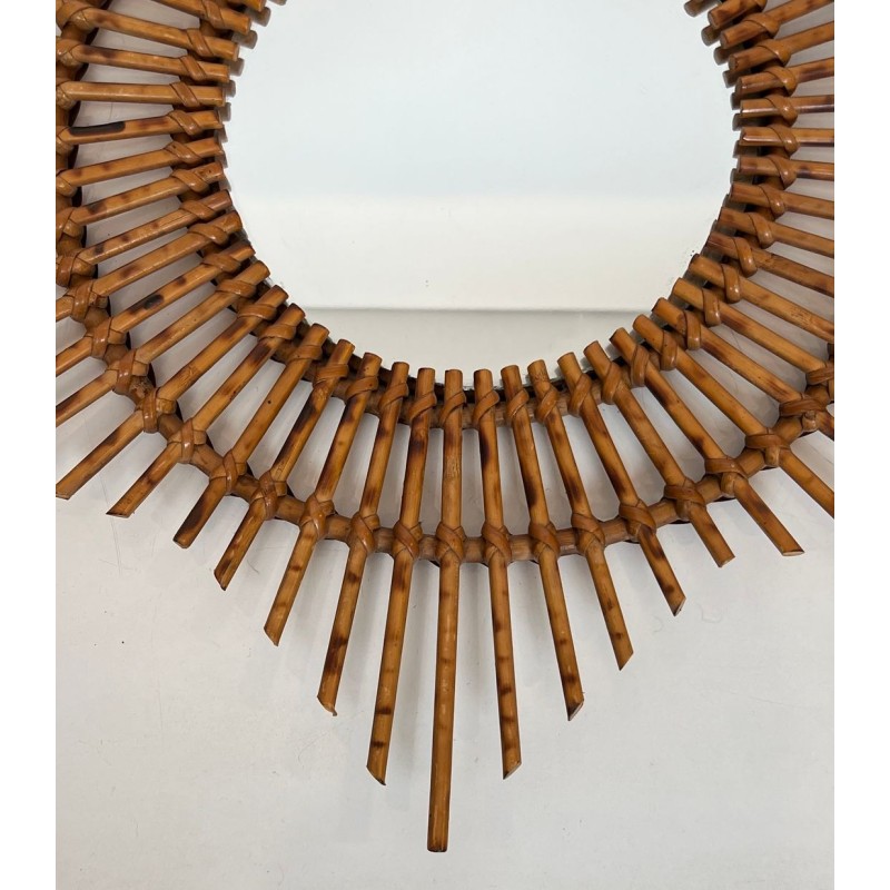 Star-Shaped Rattan Wall Mirror — French Work, Circa 1970