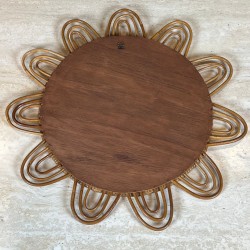 Flower-Shaped Looped Rattan Wall Mirror — French Work, Circa 1970
