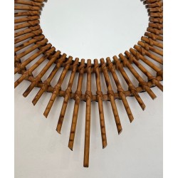 Star-Shaped Rattan Wall Mirror — French Work, Circa 1970