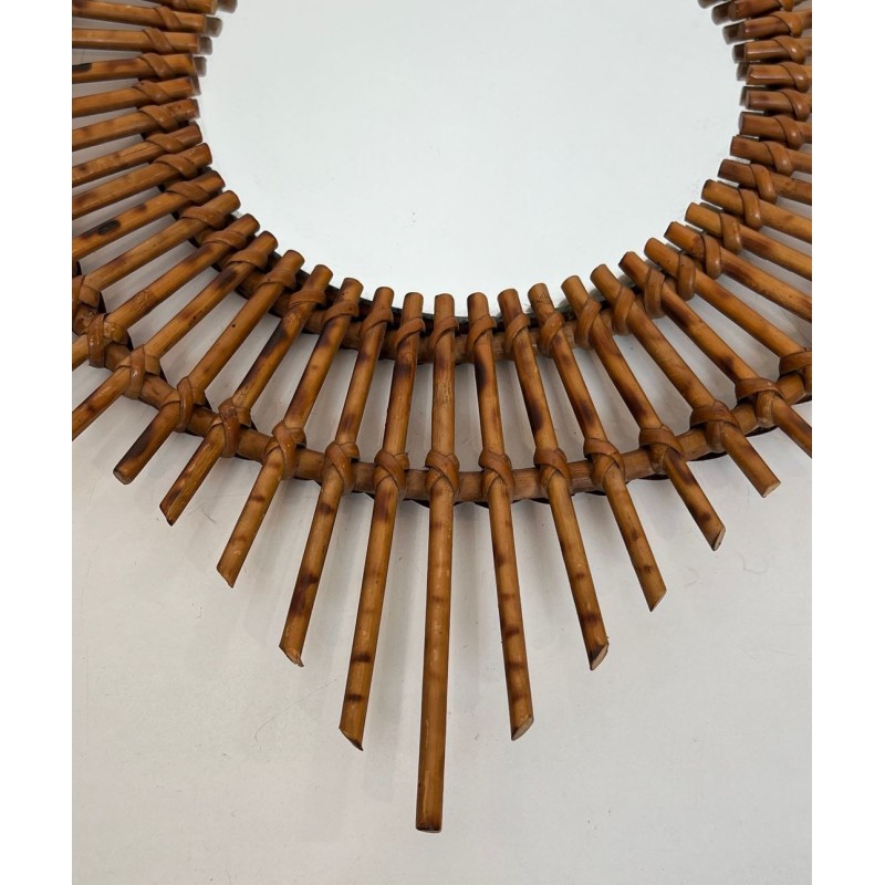 Star-Shaped Rattan Wall Mirror — French Work, Circa 1970