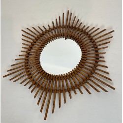 Star-Shaped Rattan Wall Mirror — French Work, Circa 1970