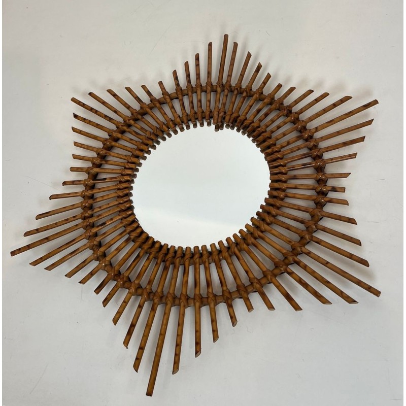 Star-Shaped Rattan Wall Mirror — French Work, Circa 1970