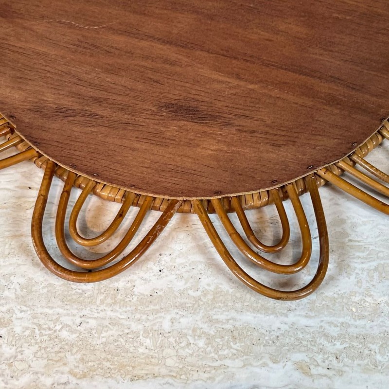 Flower-Shaped Looped Rattan Wall Mirror — French Work, Circa 1970