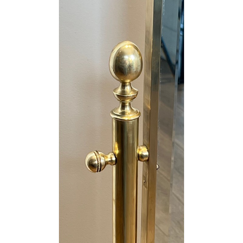 Pair of Neoclassical Style Full-Length Brass Psyché Mirrors — French Work, Circa 1970