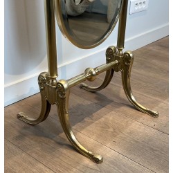Pair of Neoclassical Style Full-Length Brass Psyché Mirrors — French Work, Circa 1970