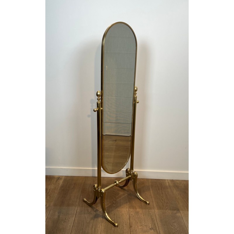 Pair of Neoclassical Style Full-Length Brass Psyché Mirrors — French Work, Circa 1970