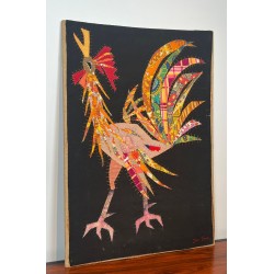 Patchwork Panel Representing a Rooster, Signed Jean Joseph — French Work, Circa 1970