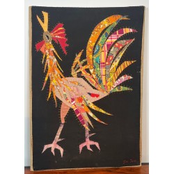 Patchwork Panel Representing a Rooster, Signed Jean Joseph — French Work, Circa 1970