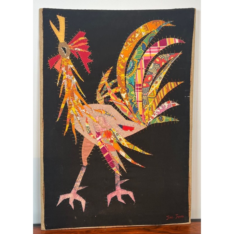Patchwork Panel Representing a Rooster, Signed Jean Joseph — French Work, Circa 1970
