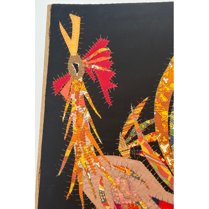 Patchwork Panel Representing a Rooster, Signed Jean Joseph — French Work, Circa 1970