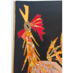 Patchwork Panel Representing a Rooster, Signed Jean Joseph — French Work, Circa 1970