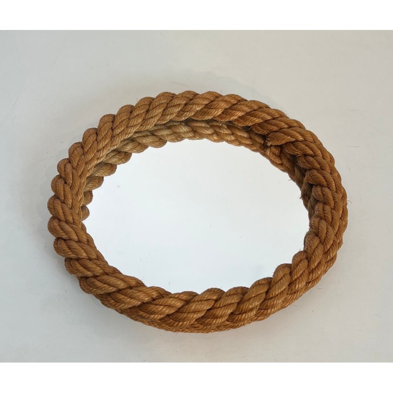 Miroir Rond en Corde Tressée d'Audoux-Minet — Travail Français, Vers 1970