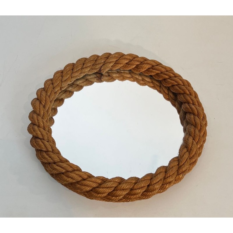 Miroir Rond en Corde Tressée d'Audoux-Minet — Travail Français, Vers 1970