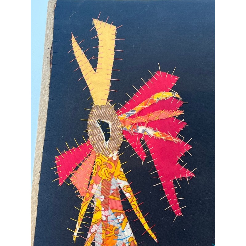 Patchwork Panel Representing a Rooster, Signed Jean Joseph — French Work, Circa 1970