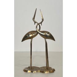Polished Brass Sculpture of Two Entwined Cranes — French Work, Circa 1970