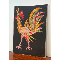 Patchwork Panel Representing a Rooster, Signed Jean Joseph — French Work, Circa 1970