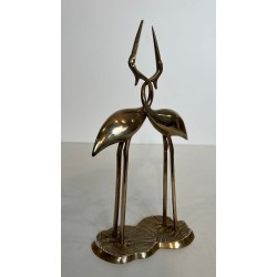 Polished Brass Sculpture of Two Entwined Cranes — French Work, Circa 1970