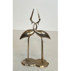 Sculpture en Laiton Poli de Deux Grues Enlacées — Travail Français, Vers 1970