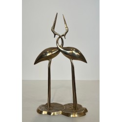 Sculpture en Laiton Poli de Deux Grues Enlacées — Travail Français, Vers 1970