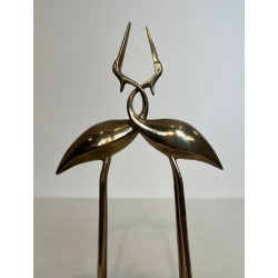 Sculpture en Laiton Poli de Deux Grues Enlacées — Travail Français, Vers 1970