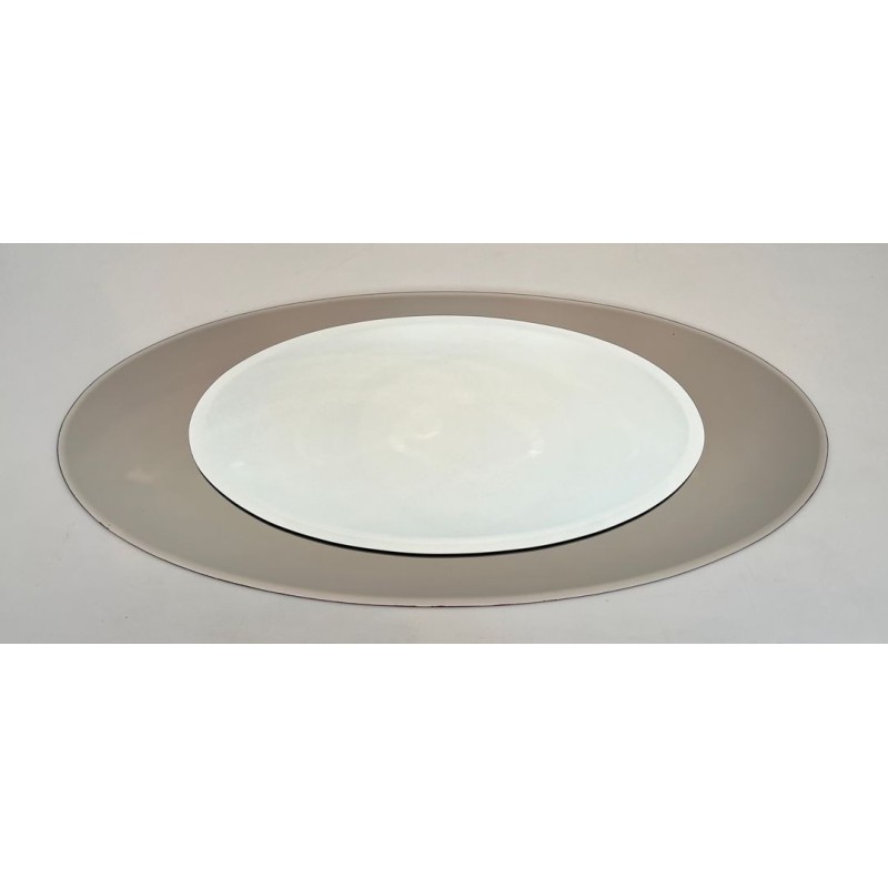 Grand Miroir Ovale Horizontal au Contour en Verre Taupe de Fontana Arte — Travail Italien, Vers 1970