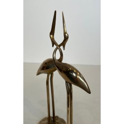 Sculpture en Laiton Poli de Deux Grues Enlacées — Travail Français, Vers 1970