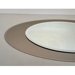 Grand Miroir Ovale Horizontal au Contour en Verre Taupe de Fontana Arte — Travail Italien, Vers 1970