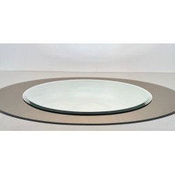 Grand Miroir Ovale Horizontal au Contour en Verre Taupe de Fontana Arte — Travail Italien, Vers 1970