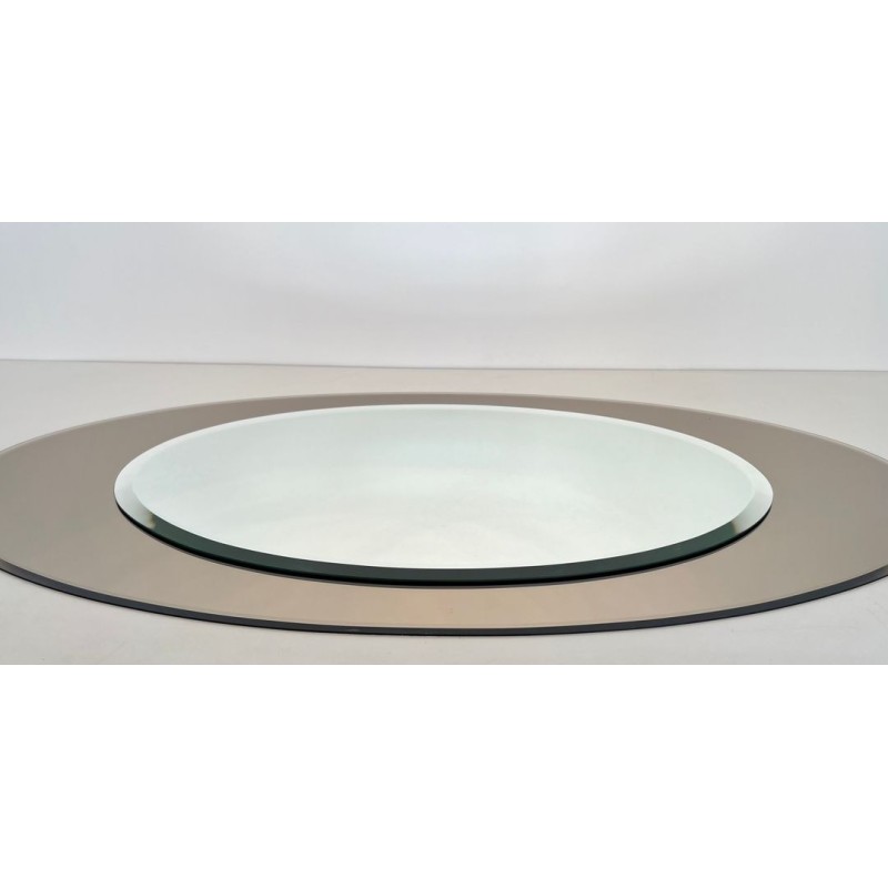 Large Horizontal Oval Mirror with Taupe Glass Surround by Fontana Arte — Italian Work, Circa 1970