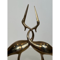 Polished Brass Sculpture of Two Entwined Cranes — French Work, Circa 1970