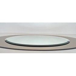 Large Horizontal Oval Mirror with Taupe Glass Surround by Fontana Arte — Italian Work, Circa 1970