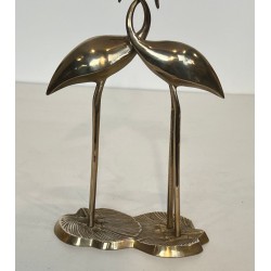 Sculpture en Laiton Poli de Deux Grues Enlacées — Travail Français, Vers 1970