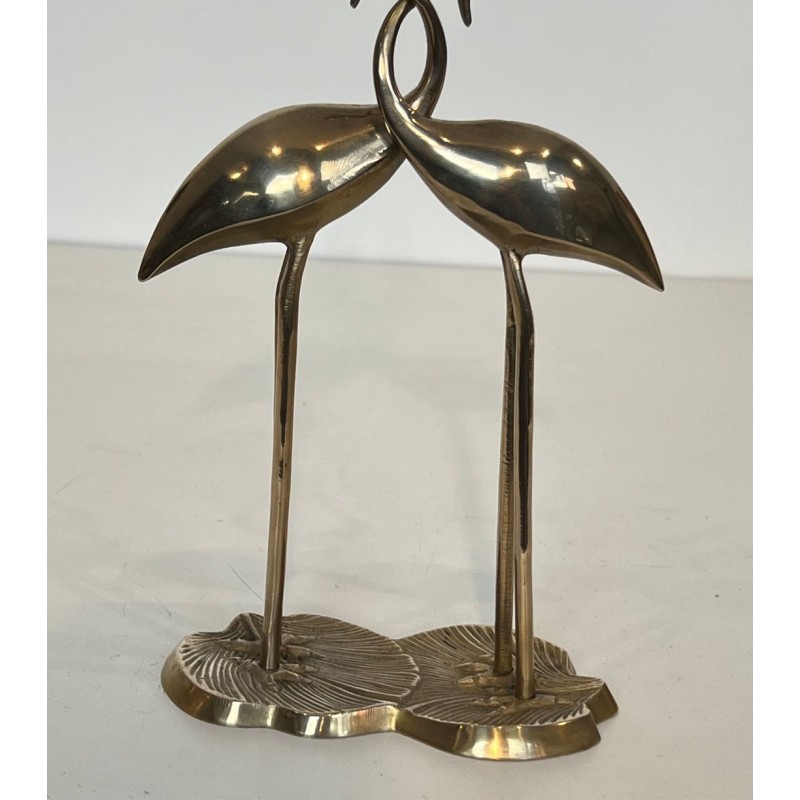 Sculpture en Laiton Poli de Deux Grues Enlacées — Travail Français, Vers 1970