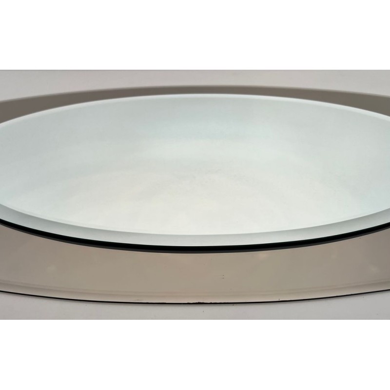 Large Horizontal Oval Mirror with Taupe Glass Surround by Fontana Arte — Italian Work, Circa 1970