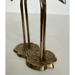Sculpture en Laiton Poli de Deux Grues Enlacées — Travail Français, Vers 1970