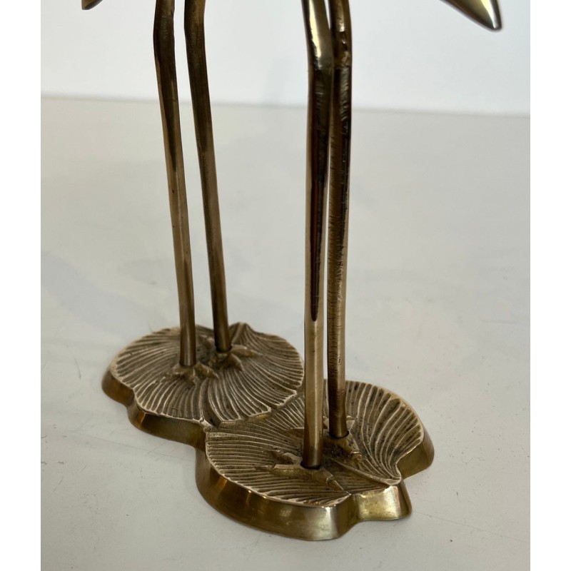 Sculpture en Laiton Poli de Deux Grues Enlacées — Travail Français, Vers 1970