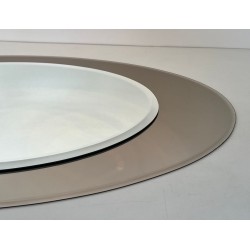 Large Horizontal Oval Mirror with Taupe Glass Surround by Fontana Arte — Italian Work, Circa 1970