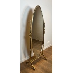 Large Empire Style Full-Length Bronze and Brass Psyché Mirror — French Work, Circa 1880