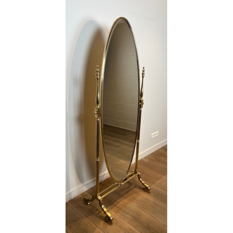 Large Empire Style Full-Length Bronze and Brass Psyché Mirror — French Work, Circa 1880