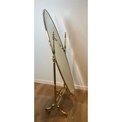 Large Empire Style Full-Length Bronze and Brass Psyché Mirror — French Work, Circa 1880