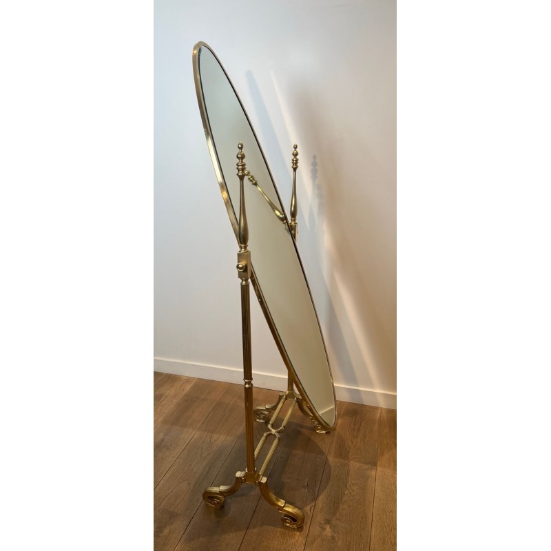 Large Empire Style Full-Length Bronze and Brass Psyché Mirror — French Work, Circa 1880