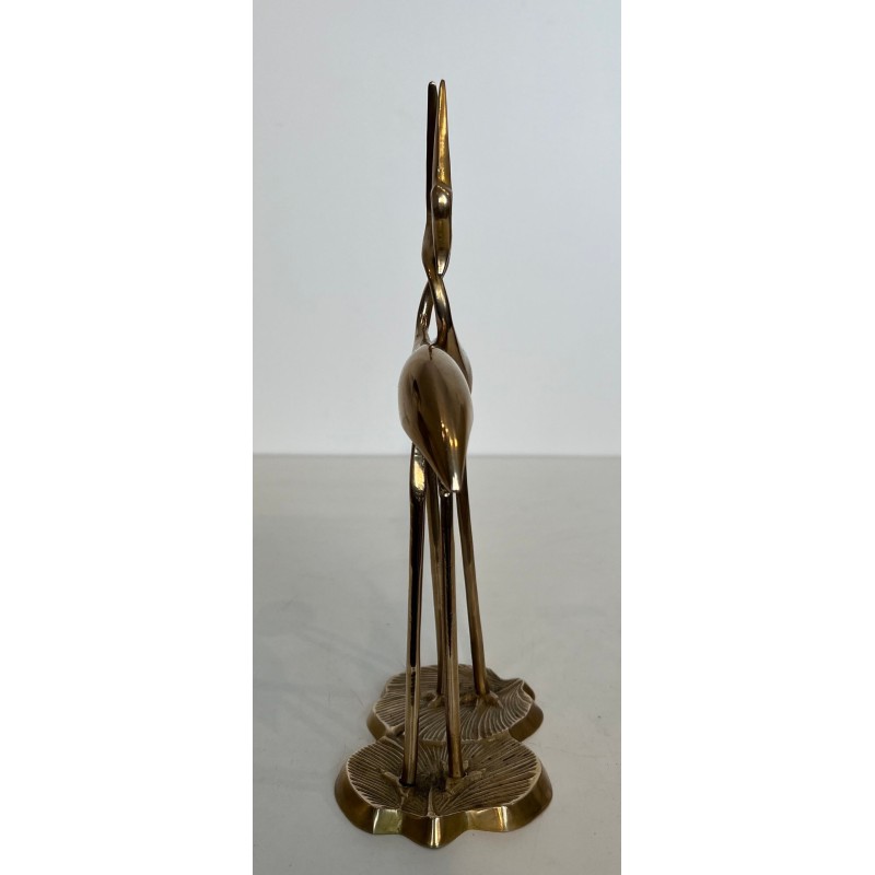 Polished Brass Sculpture of Two Entwined Cranes — French Work, Circa 1970