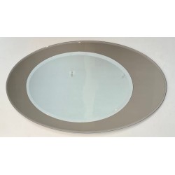 Large Horizontal Oval Mirror with Taupe Glass Surround by Fontana Arte — Italian Work, Circa 1970