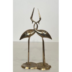 Sculpture en Laiton Poli de Deux Grues Enlacées — Travail Français, Vers 1970